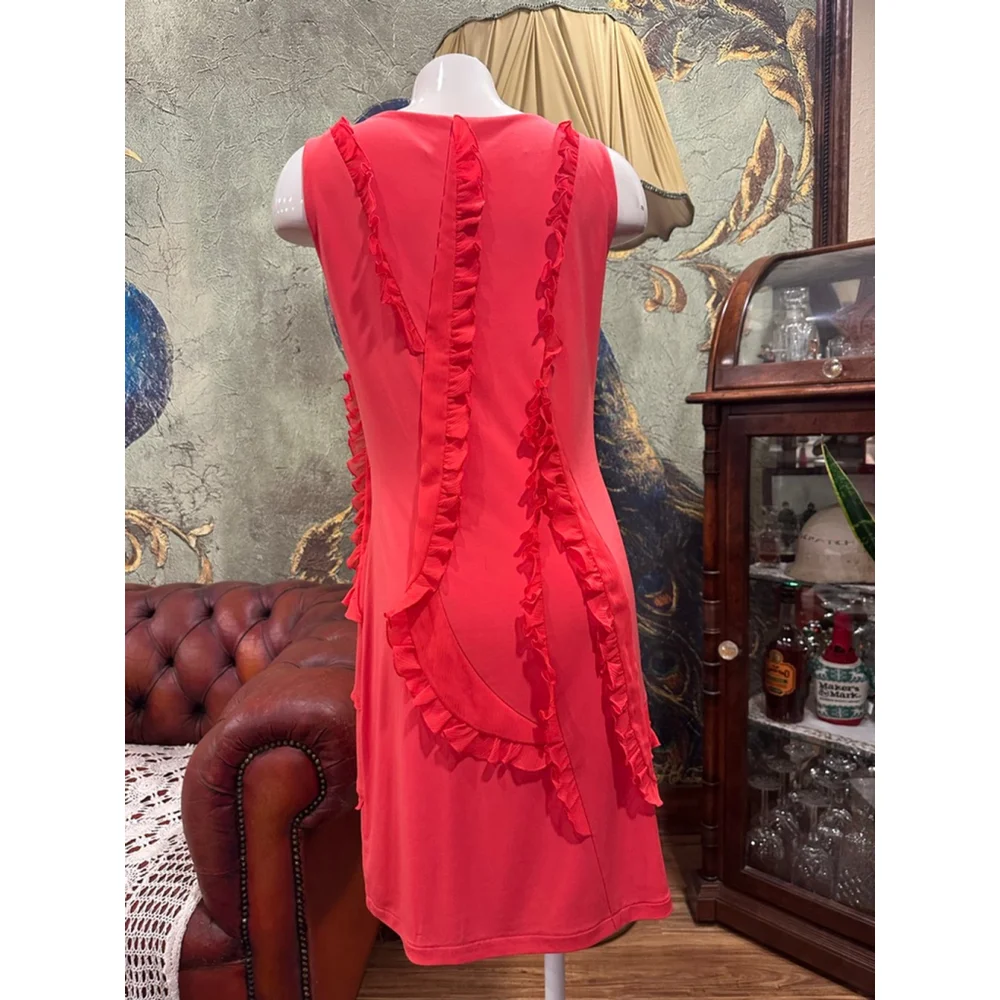 Tahari Arthur S Levine Coral Ruffle Sheath Dress Size 6 - Picture 5 of 10